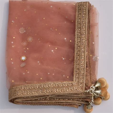 Gold Blush Mirror Stone Dupatta – anokherang