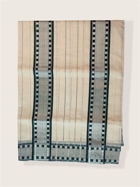 Kerala Kasavu Saree Premium Balaramapuram Handloom with Dark Green Che ...