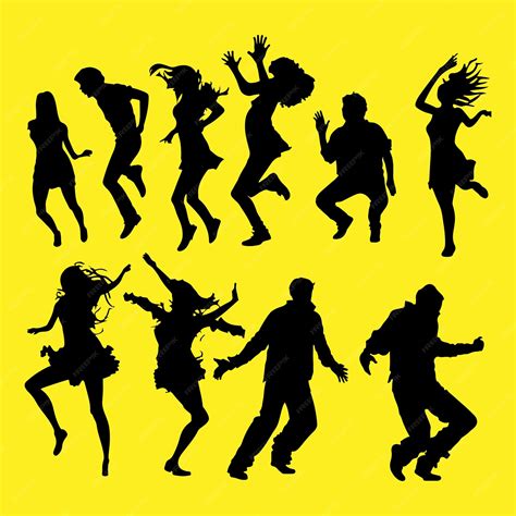 Premium Vector | Silhouettes of dancing people group vector illustration dancing man and woman ...