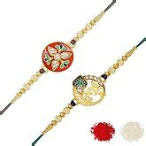 Buy Riddhika Ventures Stylish Meenakari Ganesh and Peacock Rakhi (Set ...