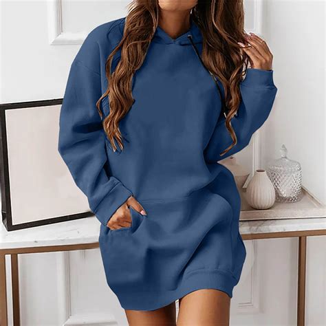 Babysbule Winter Womens Hoodie Dresses Women's Long-Sleeved Pocket ...