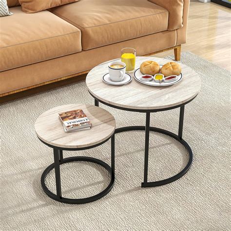 HOJINLINERO Round Coffee Table Nesting Table Set of 2,Small Coffee ...