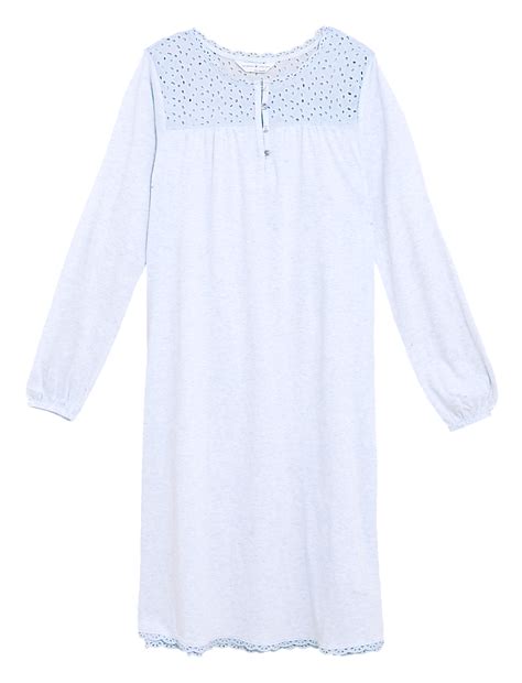 Buy Pure Cotton Broderie Trim Long Nightdress at Marks & Spencer