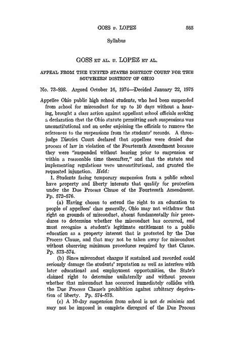 Goss v. Lopez: Due Process Rights for Public School Students during ...