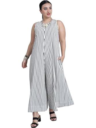 Buy BaawRi Women's Round Neck, Sleeveless White Stripe Printed Ankle ...