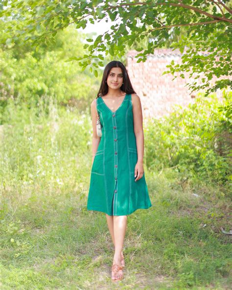 Buy Green Pure Linen Dress Online in India – Ambraee