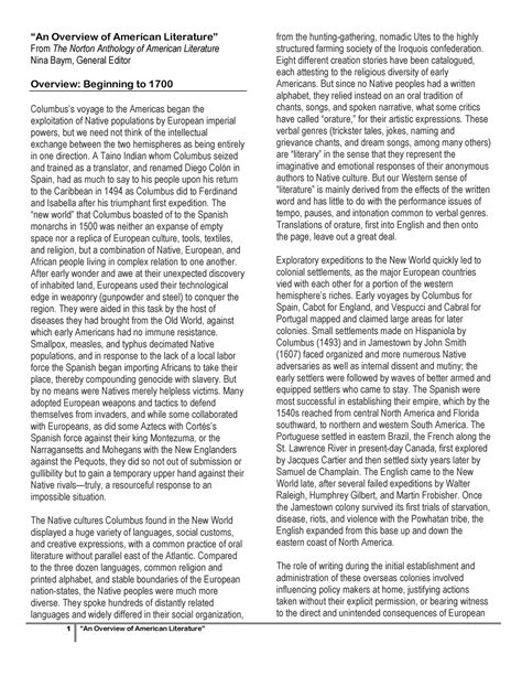 An Overview of American Literature - “An Overview of American ...