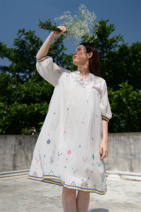White one piece dress knee length , Jamdani, Relaxed Fit : Marrakesh ...
