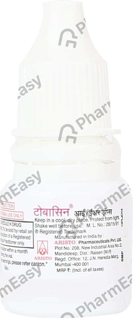 Buy Tobacin 0.3 %W/V Eye/Ear Drop (5) Online at Flat 15% OFF | PharmEasy