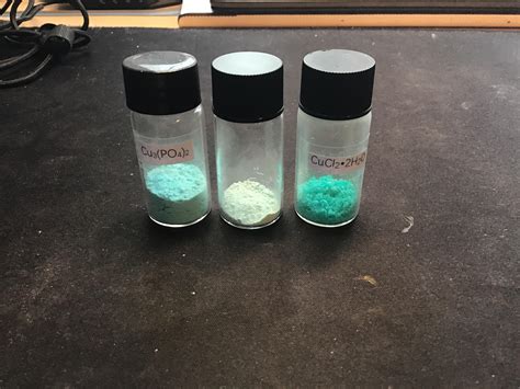 Copper Fluoride synthesis and drying complete! The middle vial is the ...