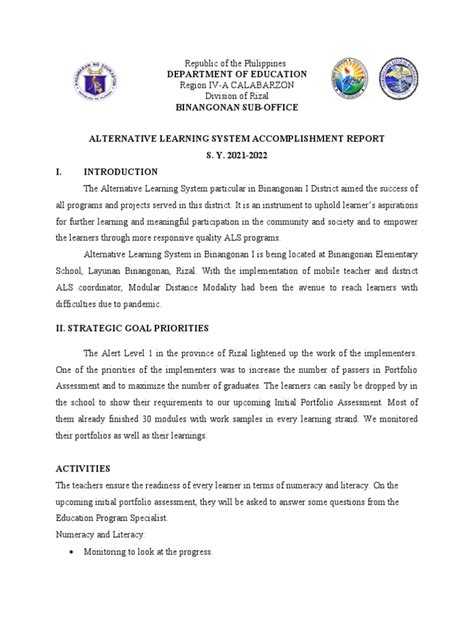 Image result for Alternative Learning System Accomplishment Report