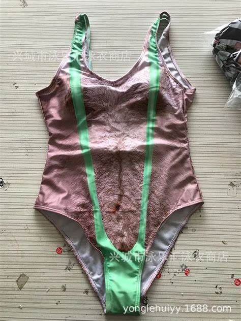 2019 Hot Funny Borat Printed One Piece Swimsuit Women Sexy Chest Hair ...