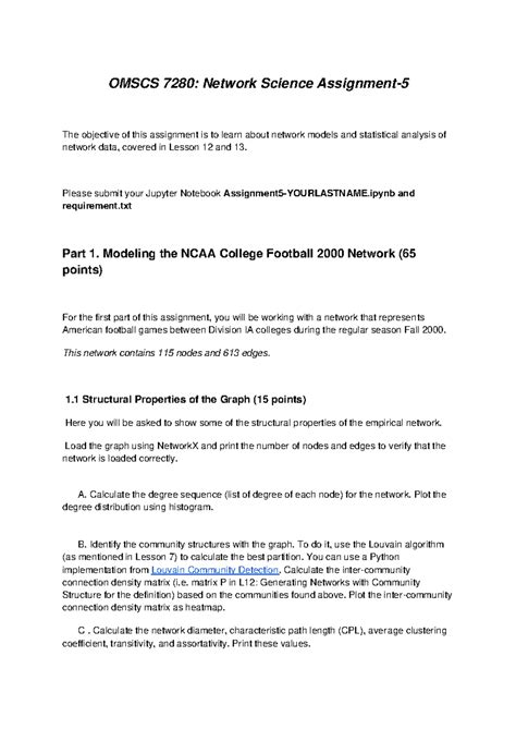Assignment 5 - OMSCS 7280: Network Science Assignment- The objective of ...