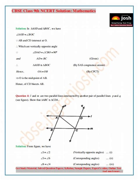NCERT Solutions for Class 9 Maths Exercise 7.1 Chapter 7 Triangles
