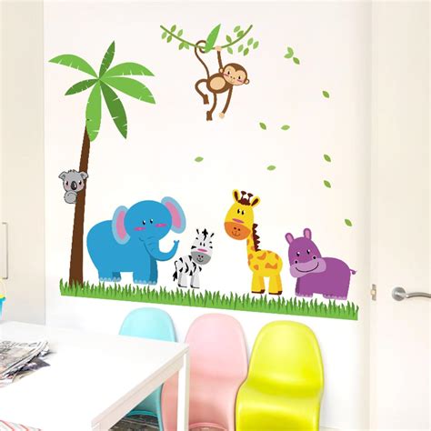 JAAMSO ROYALS Multi Color Cute Animal Design PVC Vinyl Wall Stickers ...