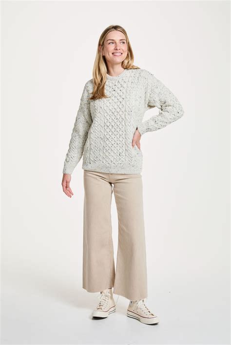 Traditional Aran Wool Womens Sweater | Flecked Cream
