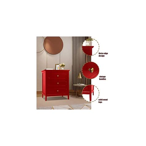 Buy YIGOBUY 3 Drawer Nightstand Red Side Table Bedroom End Table for ...