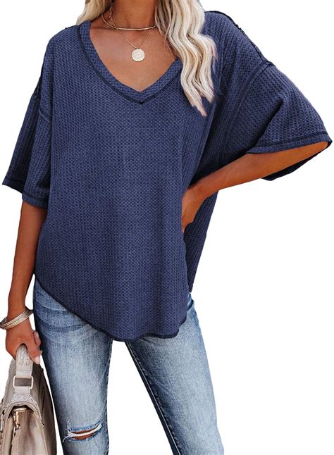 Buy Dokotoo Women's Plus Size Summer V Neck Waffle Knit Short Sleeve ...