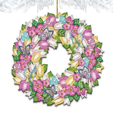 Flowers Spring Wreath Wooden Holiday Ornament by G. DeBrekht - Easter ...