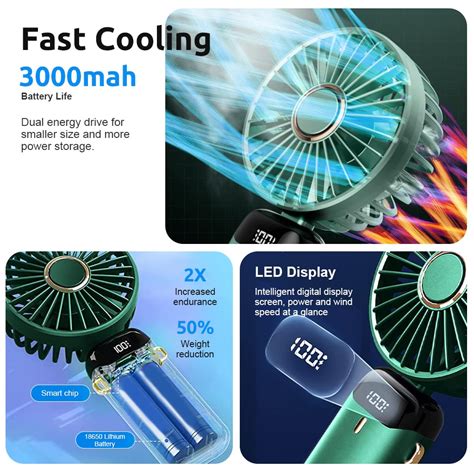 HASTHIP 3 PCS Green Hand Fan with 3000mAh Battery and 5 Speeds– Hasthip