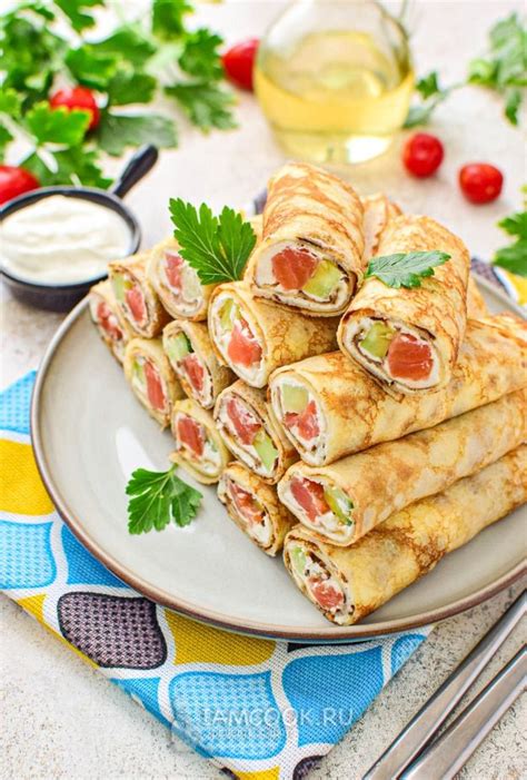 Блины с красной рыбой и творожным сыром