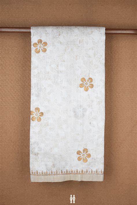 Floral Design White Tussar Silk Saree – Sundari Silks