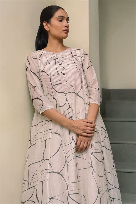 Off White Cotton Dress with Black Abstract Print – Tulsi Online