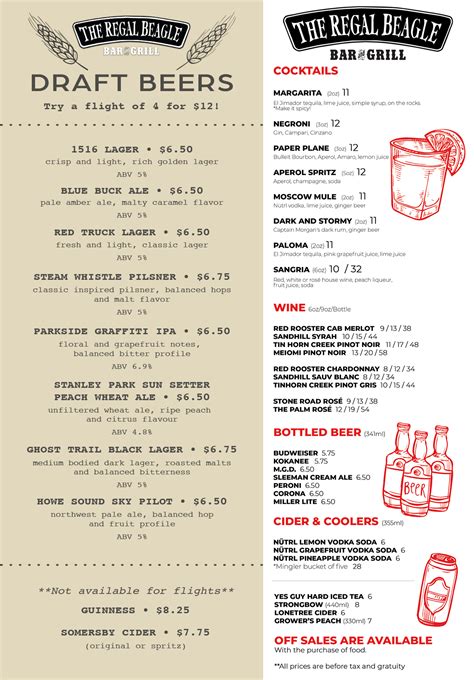 Menus – The Regal Beagle Bar & Grill
