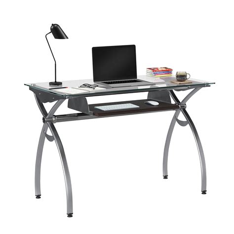 Techni Mobili Contempo Glass Top Computer Desk with Pull Out Keyboard ...
