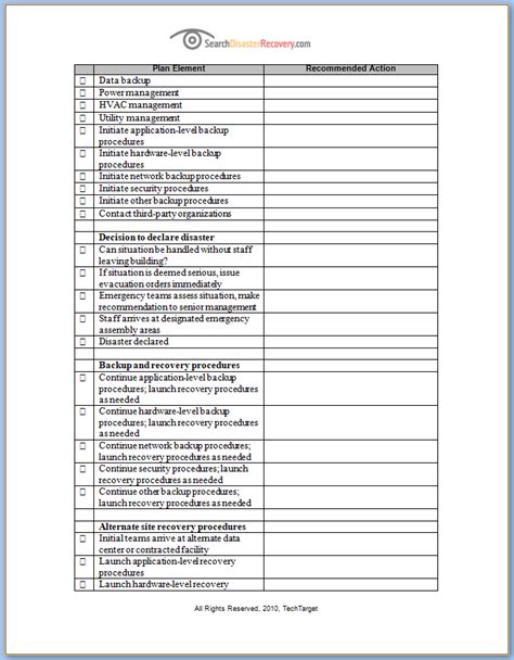 Image result for Disaster Recovery Plan Checklist Template