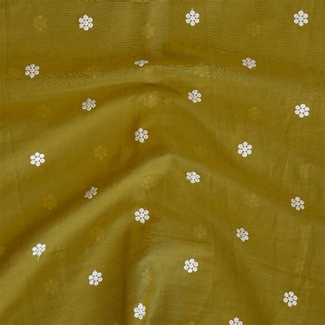 Pure Cotton Mehndi Green And White Flower With Gold Sequence Embroider ...