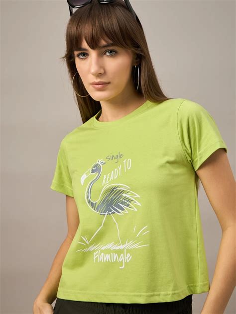 Women Printed Regular Fit T-shirt Green | Reprise India