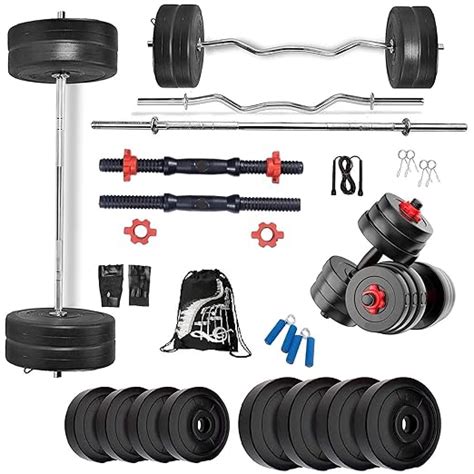 BODYFIT Home Gym Combo Set, Weight Plates, 5Ft Plain Rod, 3ft Curl ...