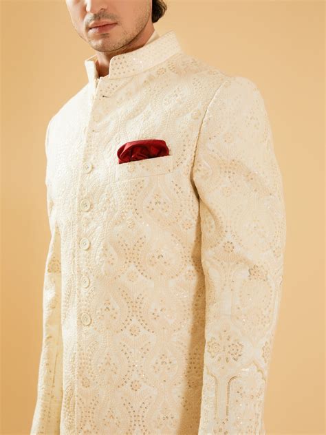 OFF WHITE SILK ACHKAN