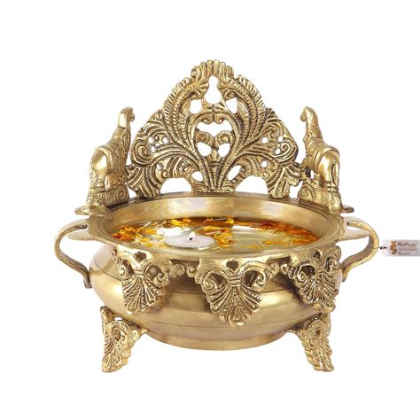 Buy Two Moustaches Ethnic Carved Brass 7 Inches Urli Bowl Showpiece ...