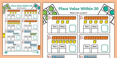 An Introduction to Place Value Within 20 Activity Sheet