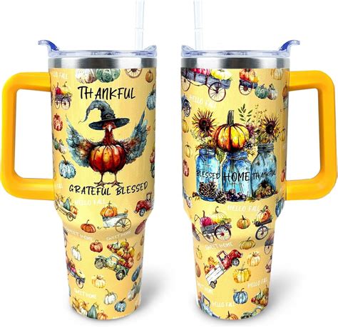 Fall Tumbler 40 oz Tumbler with Handle and Straw Lid Leak Proof - Welcome Home Pumpkin Coffee ...