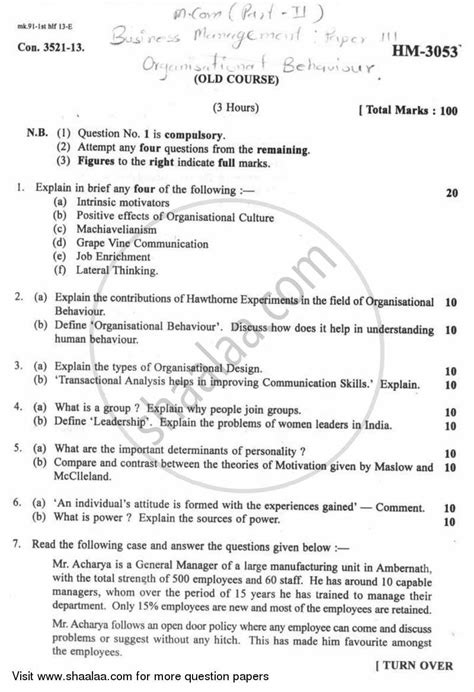 Organizational Behaviour 2012-2013 M.Com Business Management (IDOL ...