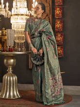 Dusty Green Elegant Banarasi Silk Blend Saree with Woven Des