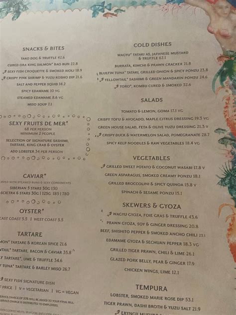Menu at Sexy Fish Miami pub & bar, Miami