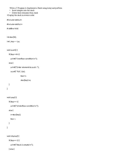 Write a C Program to Implement a Stack using Array and perform - # ...