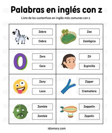 Palabras en inglés con z | IdiomAry