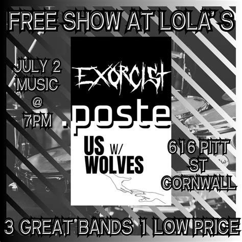 FREE SHOW AT LOLAS CORNWALL feat POSTE, Exorcist and Us With Wolves ...