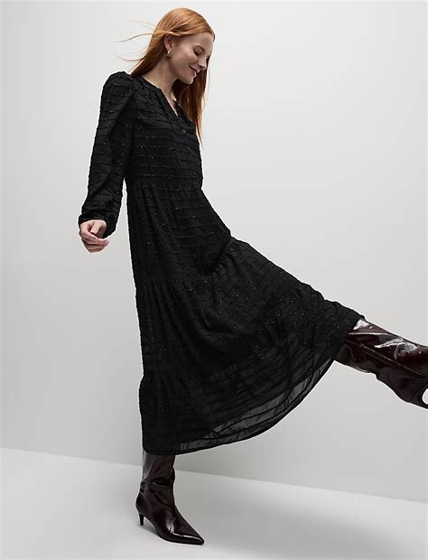 Buy Textured V-Neck Midi Relaxed Dress at Marks & Spencer