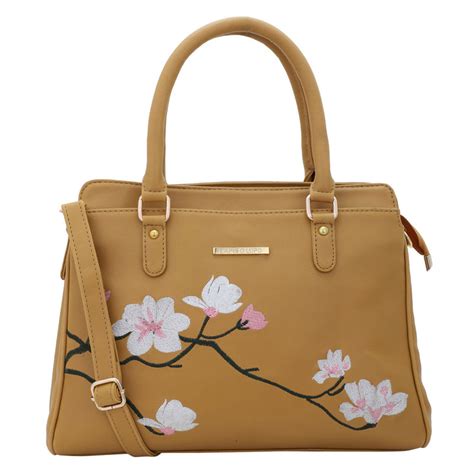 Buy Lapis O Lupo Flower Embroidery Women Handbag (Mustard) Online
