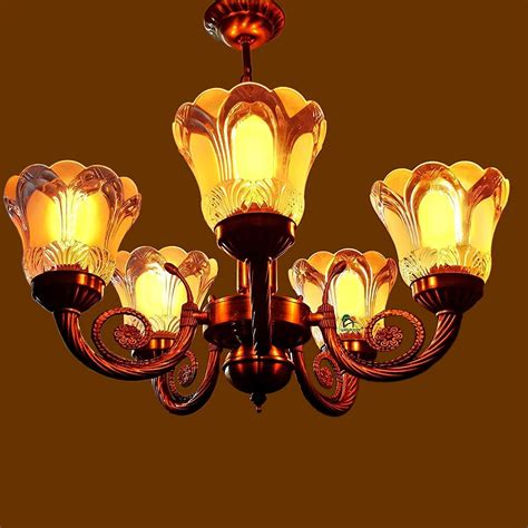 Buy Weldecor 5 Lamp Gold Plated Brass and Glass Antique Chandelier ...