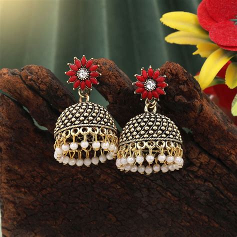 Gorgeous Red Color Oxidised Earrings Crafted For Brides, Parties, And ...