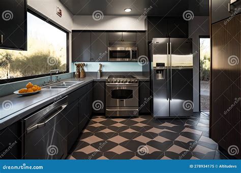Mid-century Modern Kitchen with Sleek Cabinetry, Stainless Steel ...