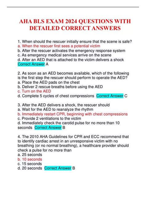 AHA BLS EXAM 2024 QUESTIONS WITH DETAILED CORRECT ANSWERS - AHA BLS ...