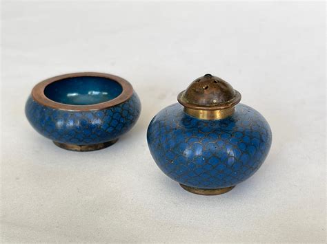 Antique Chinese Cloisonné Salt Cellar and Pepper Shaker Sets For Sale ...